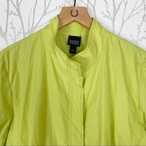 EILEEN FISHER Button-Down Neon Green Rain Jacket L - Picture 4 of 13